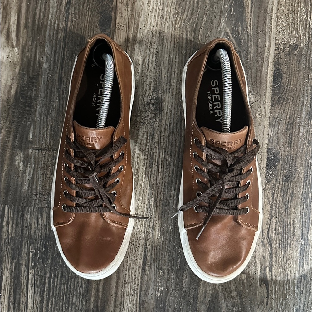 Sperry Men's Brown Leather Sneakers size 9.5m - Picture 1 of 12